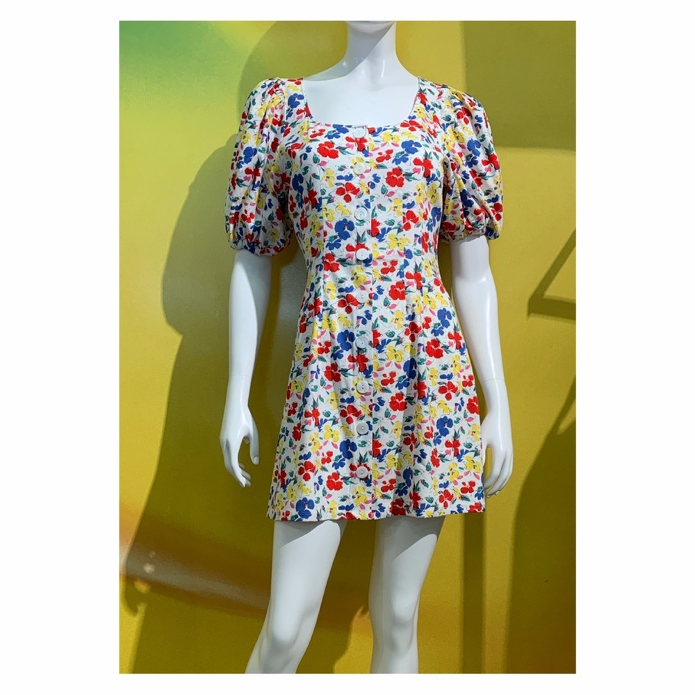 RIXO Floral Short Sleeve Preppy Button-Up Coconut Girl Dress 10 - Picture 3 of 12